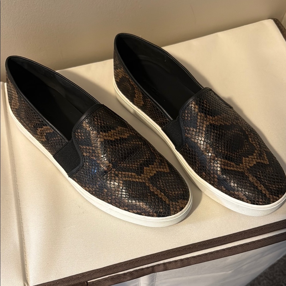 Brown Snake Print Slip-On Sneakers